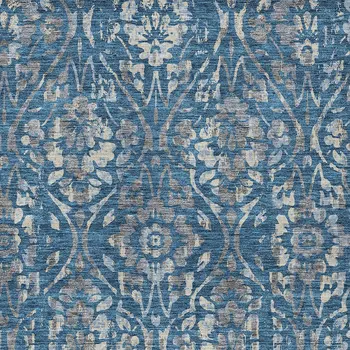 8' X 10' Blue And Ivory Floral Washable Indoor Outdoor Area Rug