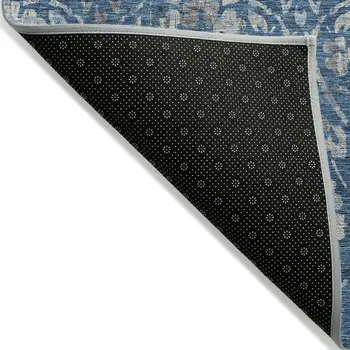 10' X 14' Blue And Ivory Floral Washable Indoor Outdoor Area Rug