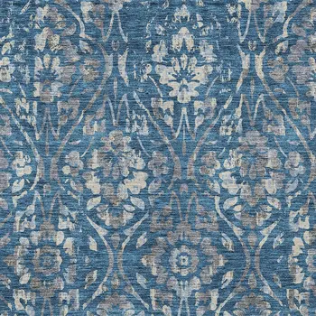 10' X 14' Blue And Ivory Floral Washable Indoor Outdoor Area Rug
