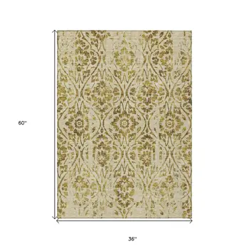3' X 5' Gold And Brown Floral Washable Indoor Outdoor Area Rug