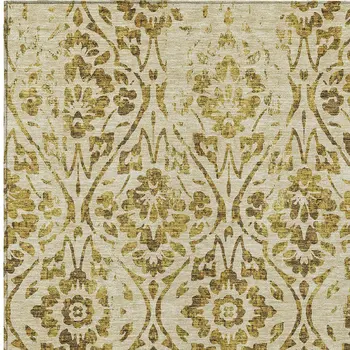 3' X 5' Gold And Brown Floral Washable Indoor Outdoor Area Rug