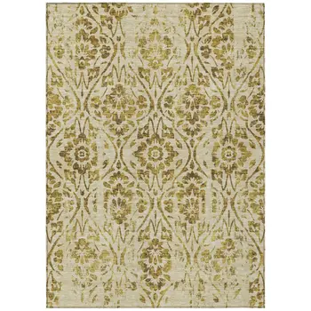 5' X 8' Gold And Brown Floral Washable Indoor Outdoor Area Rug