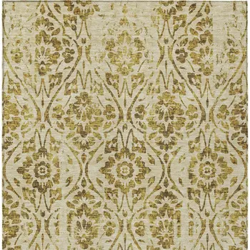8' X 10' Gold And Brown Floral Washable Indoor Outdoor Area Rug