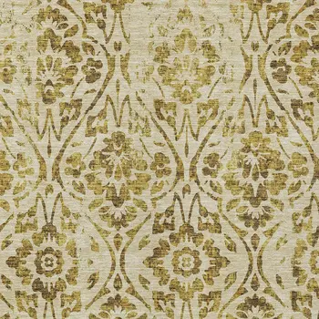 8' X 10' Gold And Brown Floral Washable Indoor Outdoor Area Rug