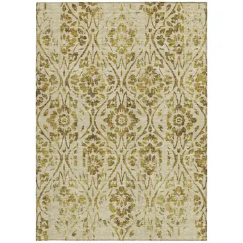 10' X 14' Gold And Brown Floral Washable Indoor Outdoor Area Rug