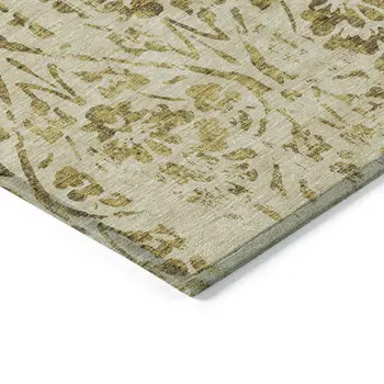 10' X 14' Gold And Brown Floral Washable Indoor Outdoor Area Rug