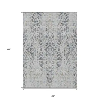 3' X 5' Gray Black And Green Floral Washable Indoor Outdoor Area Rug