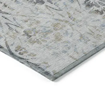 3' X 5' Gray Black And Green Floral Washable Indoor Outdoor Area Rug