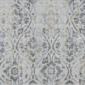8' X 10' Gray Black And Green Floral Washable Indoor Outdoor Area Rug