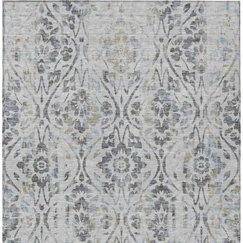 10' X 14' Gray Black And Green Floral Washable Indoor Outdoor Area Rug