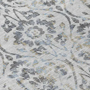 10' X 14' Gray Black And Green Floral Washable Indoor Outdoor Area Rug