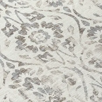 8' Ivory And Brown Round Floral Washable Indoor Outdoor Area Rug