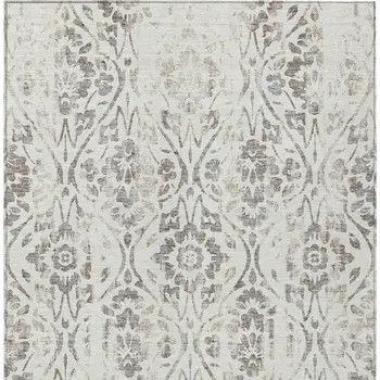 8' X 10' Ivory And Brown Floral Washable Indoor Outdoor Area Rug