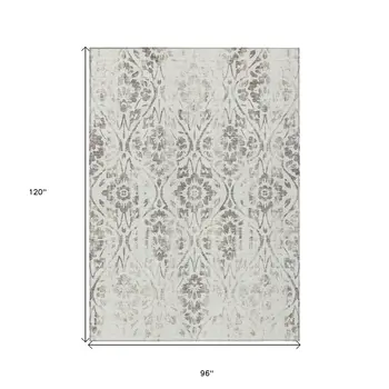 8' X 10' Ivory And Brown Floral Washable Indoor Outdoor Area Rug