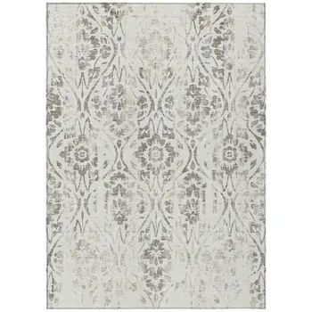 8' X 10' Ivory And Brown Floral Washable Indoor Outdoor Area Rug
