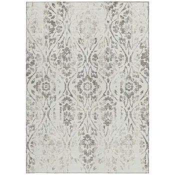 9' X 12' Ivory And Brown Floral Washable Indoor Outdoor Area Rug