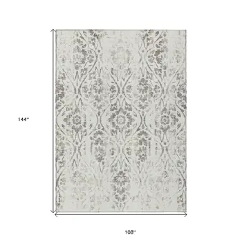 9' X 12' Ivory And Brown Floral Washable Indoor Outdoor Area Rug