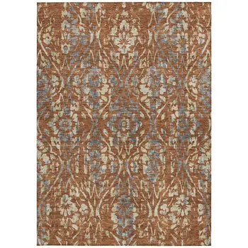 3' X 5' Orange Ivory And Dark Gray Floral Washable Indoor Outdoor Area Rug