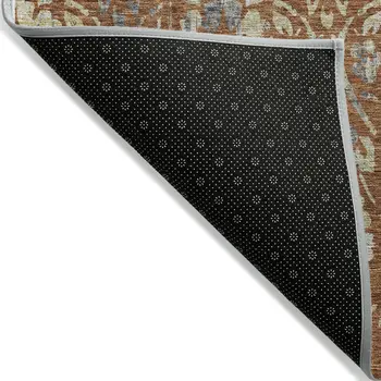 9' X 12' Orange Ivory And Dark Gray Floral Washable Indoor Outdoor Area Rug