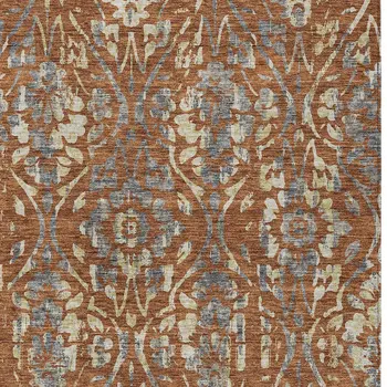 9' X 12' Orange Ivory And Dark Gray Floral Washable Indoor Outdoor Area Rug