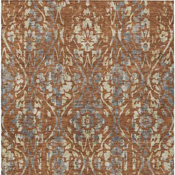 10' X 14' Orange Ivory And Dark Gray Floral Washable Indoor Outdoor Area Rug