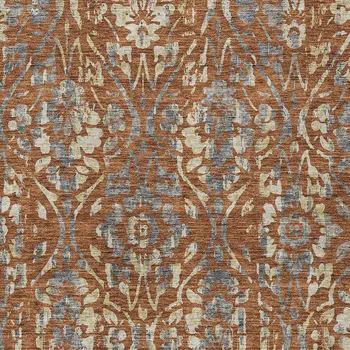 10' X 14' Orange Ivory And Dark Gray Floral Washable Indoor Outdoor Area Rug
