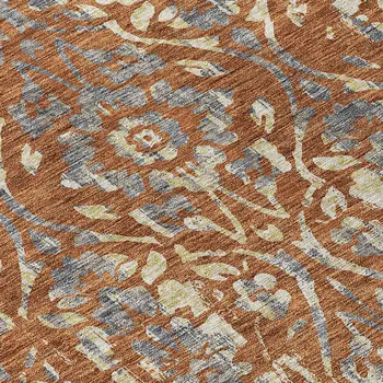 10' X 14' Orange Ivory And Dark Gray Floral Washable Indoor Outdoor Area Rug