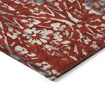 9' X 12' Red Ivory And Dark Gray Floral Washable Indoor Outdoor Area Rug