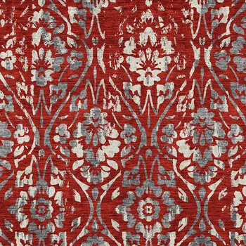 9' X 12' Red Ivory And Dark Gray Floral Washable Indoor Outdoor Area Rug