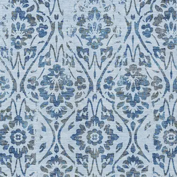 3' X 5' Sky Blue And Dark Blue Floral Washable Indoor Outdoor Area Rug