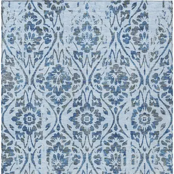 5' X 8' Sky Blue And Dark Blue Floral Washable Indoor Outdoor Area Rug