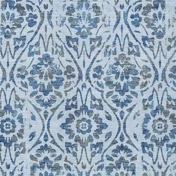 8' X 10' Sky Blue And Dark Blue Floral Washable Indoor Outdoor Area Rug