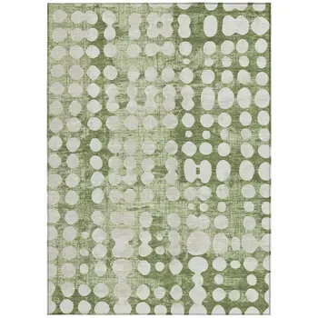 3' X 5' Artichoke Green And Ivory Abstract Washable Indoor Outdoor Area Rug