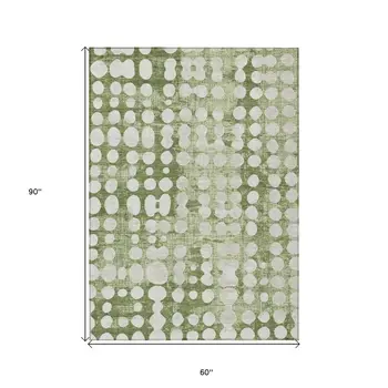5' X 8' Artichoke Green And Ivory Abstract Washable Indoor Outdoor Area Rug