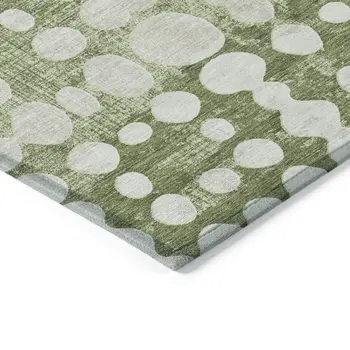5' X 8' Artichoke Green And Ivory Abstract Washable Indoor Outdoor Area Rug