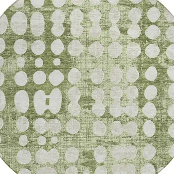 8' Artichoke Green And Ivory Round Abstract Washable Indoor Outdoor Area Rug