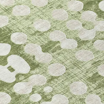 8' Artichoke Green And Ivory Round Abstract Washable Indoor Outdoor Area Rug