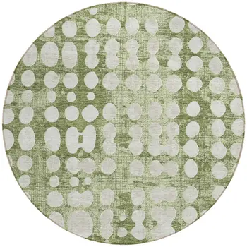 8' Artichoke Green And Ivory Round Abstract Washable Indoor Outdoor Area Rug