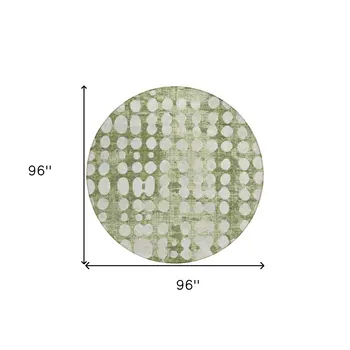 8' Artichoke Green And Ivory Round Abstract Washable Indoor Outdoor Area Rug