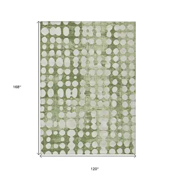 10' X 14' Artichoke Green And Ivory Abstract Washable Indoor Outdoor Area Rug