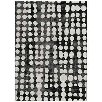 3' X 5' Black And Ivory Abstract Washable Indoor Outdoor Area Rug