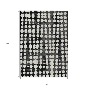 3' X 5' Black And Ivory Abstract Washable Indoor Outdoor Area Rug