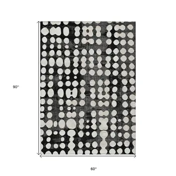 5' X 8' Black And Ivory Abstract Washable Indoor Outdoor Area Rug