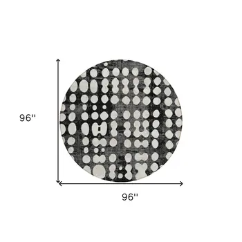 8' Black And Ivory Round Abstract Washable Indoor Outdoor Area Rug