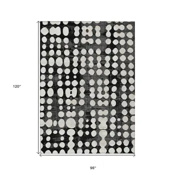 8' X 10' Black And Ivory Abstract Washable Indoor Outdoor Area Rug