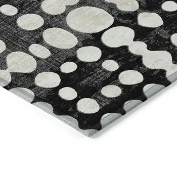 9' X 12' Black And Ivory Abstract Washable Indoor Outdoor Area Rug