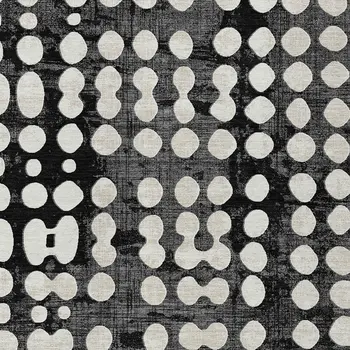 9' X 12' Black And Ivory Abstract Washable Indoor Outdoor Area Rug