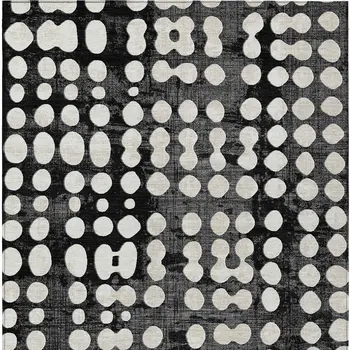10' X 14' Black And Ivory Abstract Washable Indoor Outdoor Area Rug
