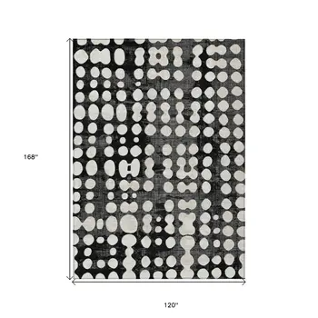 10' X 14' Black And Ivory Abstract Washable Indoor Outdoor Area Rug