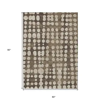 5' X 8' Brown And Beige Abstract Washable Indoor Outdoor Area Rug